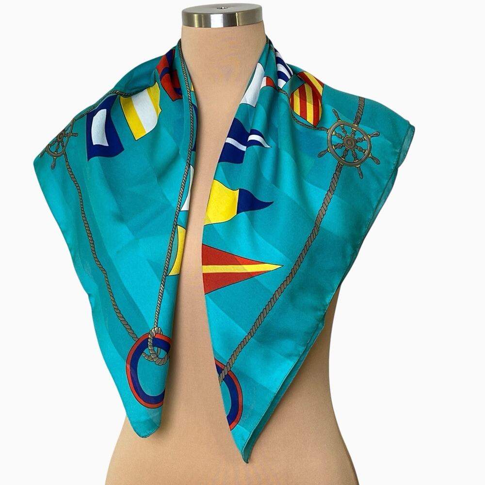 Vintage Neck Scarf Nautical Signal Flags Blue Sailing 30x30 Coastal Chic Seaport